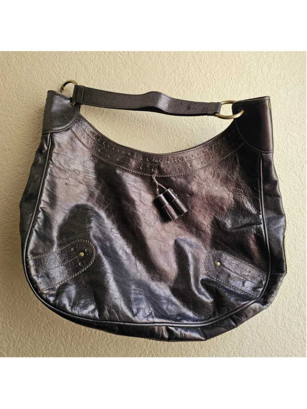 Burberry Metallic Bronze Leather Hobo Shoulder Bag